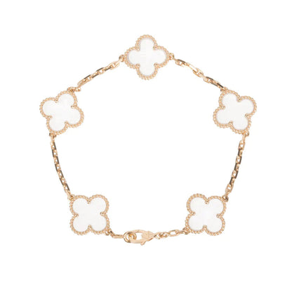 [vivabelle]CLOVER 5 MOTIF ROCK CRYSTAL PINK GOLD BRACELET