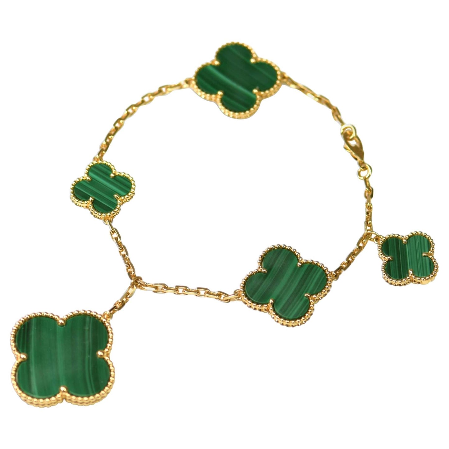 [vivabelle]MAGIC CLOVER MALACHITE GOLD BRACELET 5 MOTIFS