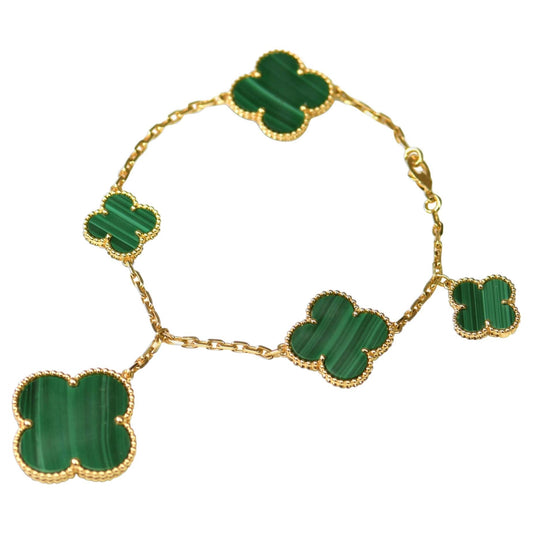 [vivabelle]MAGIC CLOVER MALACHITE GOLD BRACELET 5 MOTIFS