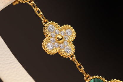 [vivabelle]CLOVER EARRINGS GOLD MALACHITE DIAMOND 3 MOTIF