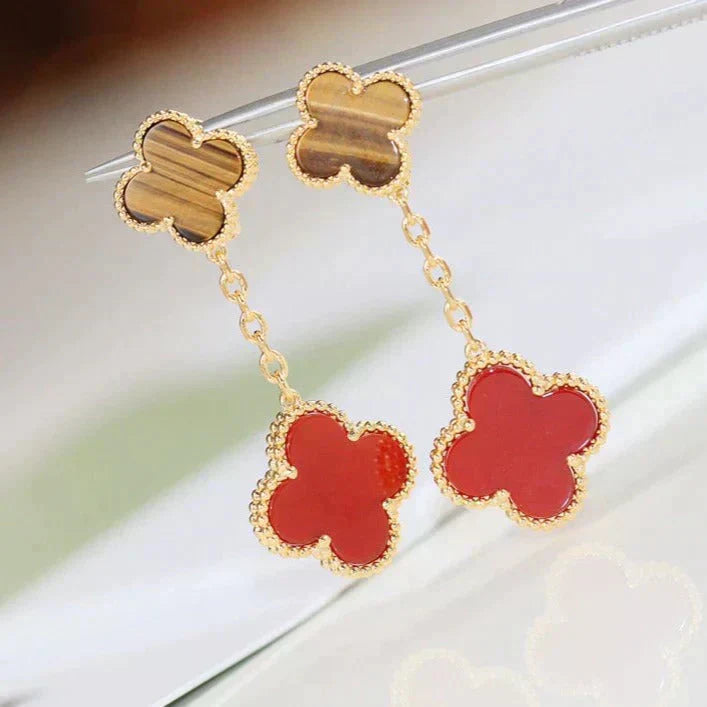 [vivabelle]CLOVER  2 MOTIF  TIGER EYE CARNELIAN EARRINGS