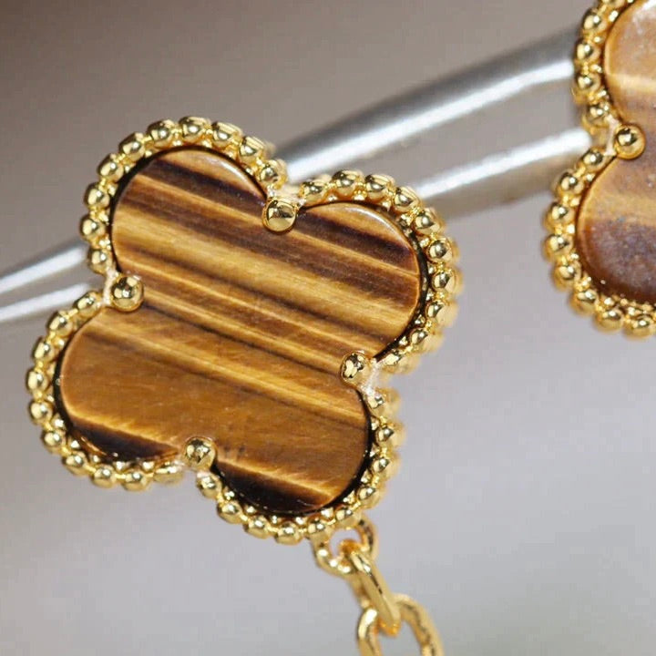 [vivabelle]CLOVER  2 MOTIF  TIGER EYE CARNELIAN EARRINGS