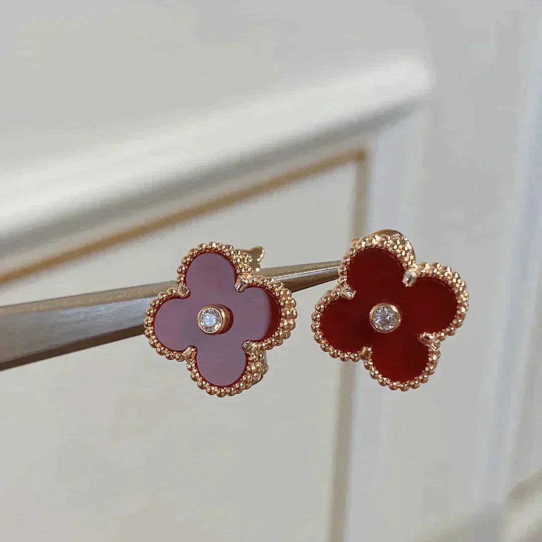 [vivabelle]CLOVER MEDIUM 1 MOTIFS CARNELIAN  DIAMOND earrings