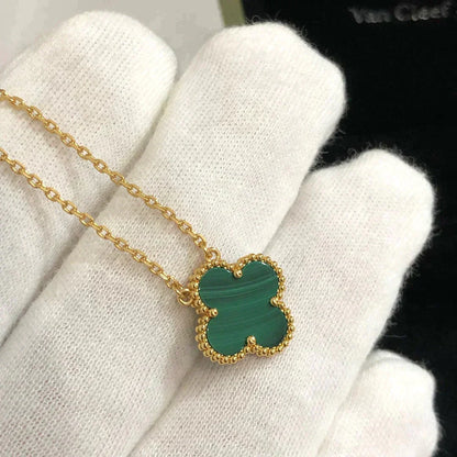 [vivabelle]CLOVER 15MM MALACHITE SINGLE FLOWER  NECKLACE