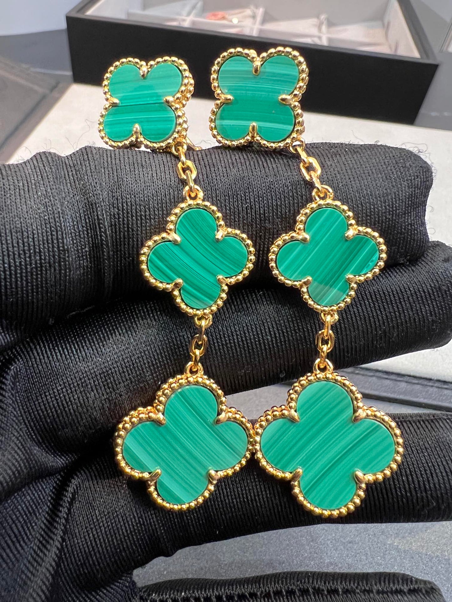 [vivabelle]CLOVER MALACHITE 3 MOTIFS GOLD