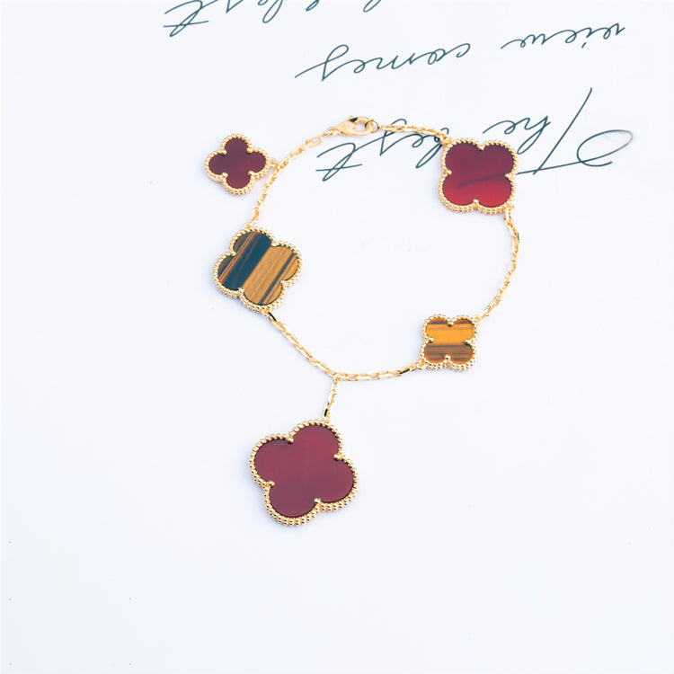 [vivabelle]CLOVER BRACELET 5 MOTIFS CARNELIAN TIGER EYE