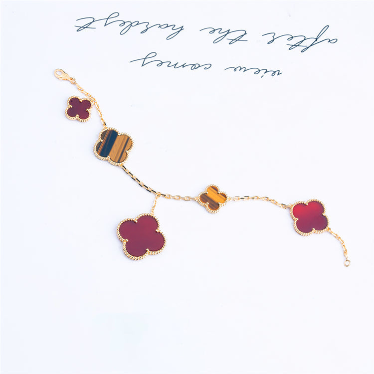 [vivabelle]CLOVER BRACELET 5 MOTIFS CARNELIAN TIGER EYE