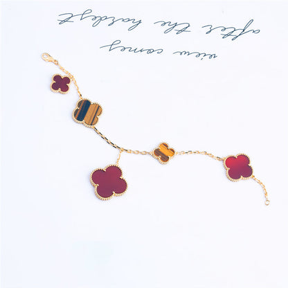 [vivabelle]CLOVER BRACELET 5 MOTIFS CARNELIAN TIGER EYE