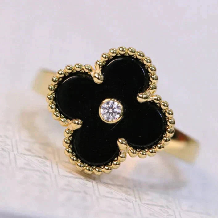 [vivabelle]CLOVER ONYX RING GOLD DIAMOND