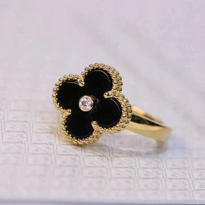 [vivabelle]CLOVER ONYX RING GOLD DIAMOND