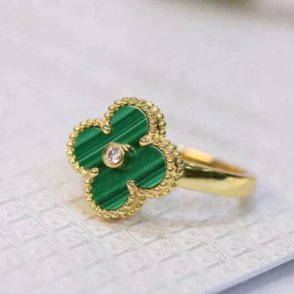 [vivabelle]CLOVER MALACHITE RING GOLD DIAMOND