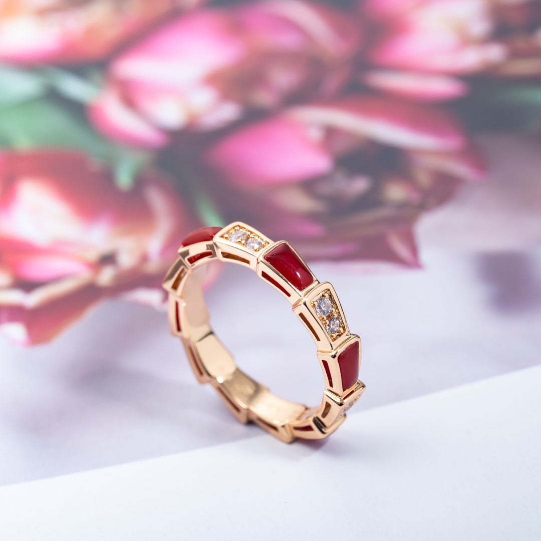 [vivabelle]SERPENTI RING PINK GOLD CARNELIAN DIAMOND 3MM