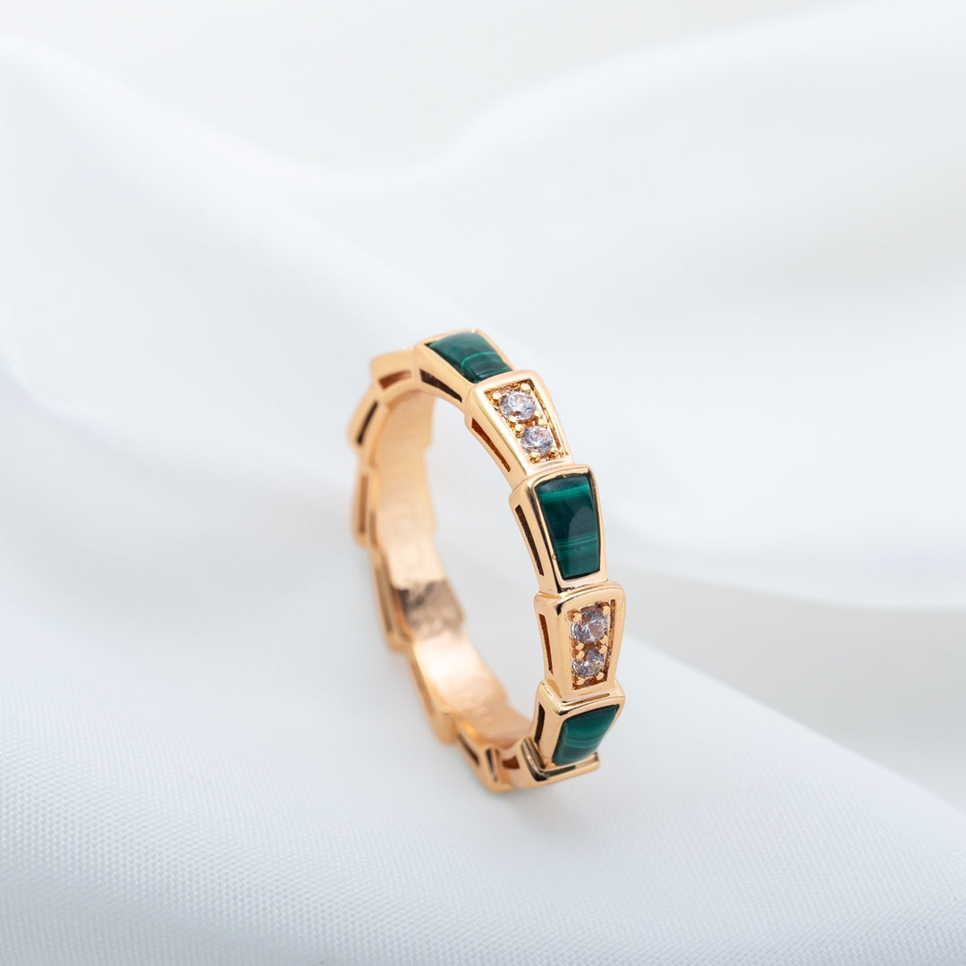 [vivabelle]SERPENTI RING PINK GOLD MALACHITE DIAMOND 3MM