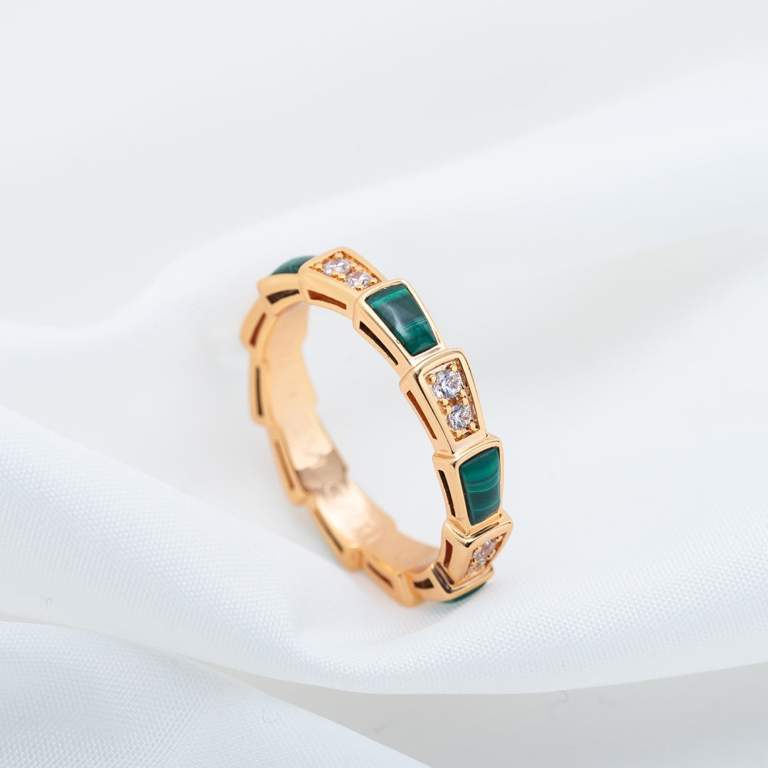[vivabelle]SERPENTI RING PINK GOLD MALACHITE DIAMOND 3MM