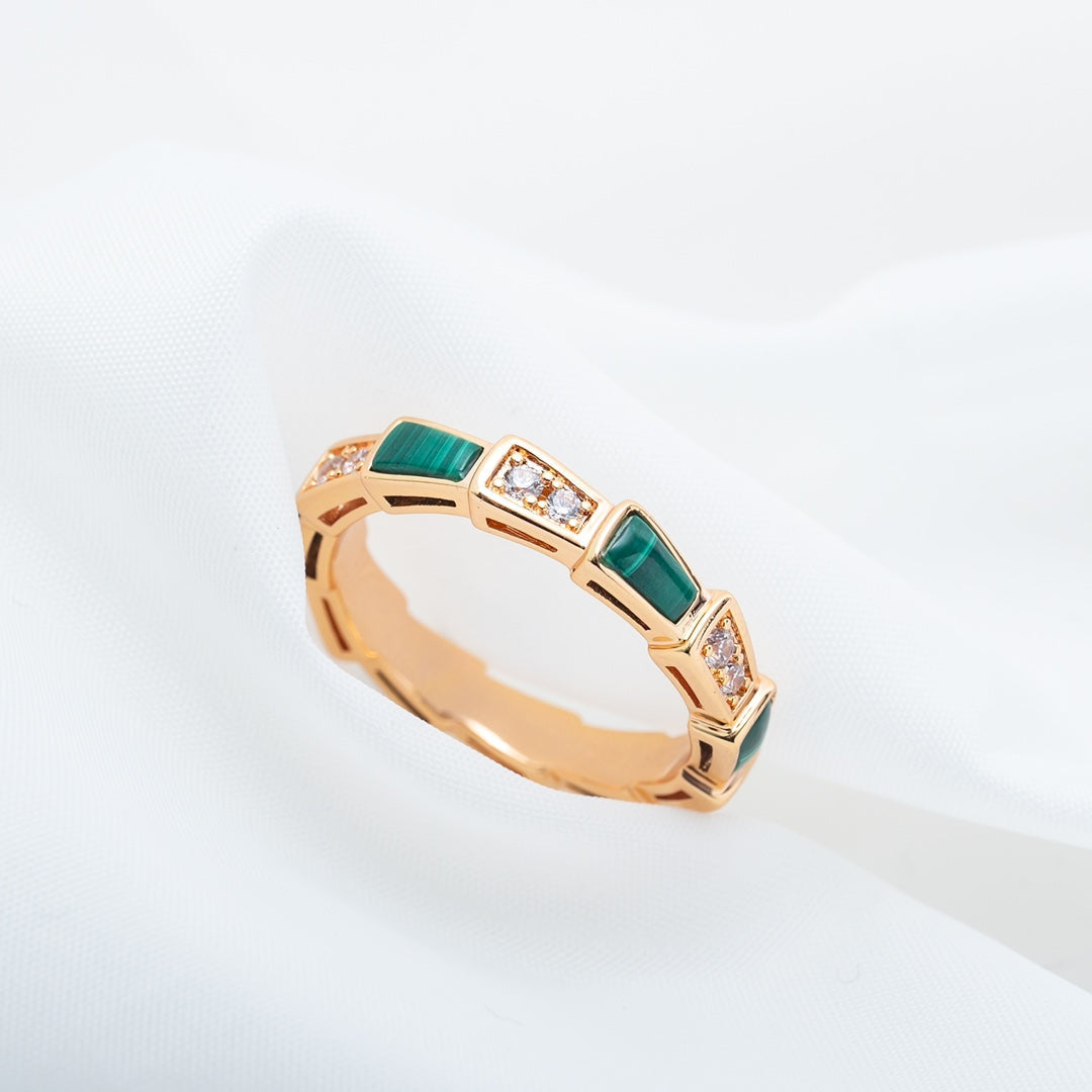 [vivabelle]SERPENTI RING PINK GOLD MALACHITE DIAMOND 3MM