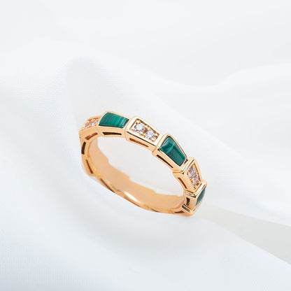 [vivabelle]SERPENTI RING PINK GOLD MALACHITE DIAMOND 3MM