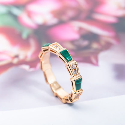 [vivabelle]SERPENTI RING PINK GOLD MALACHITE DIAMOND 3MM