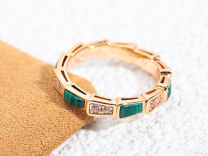 [vivabelle]SERPENTI RING PINK GOLD MALACHITE DIAMOND 3MM