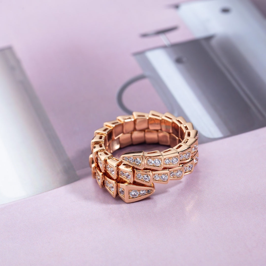[vivabelle]SERPENTI RING PINK GOLD DIAMOND DOUBLE ROW