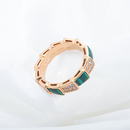 [vivabelle]SERPENTI RING PINK GOLD MALACHITE DIAMOND PAVED 4MM