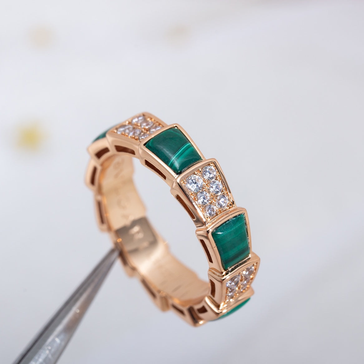 [vivabelle]SERPENTI RING PINK GOLD MALACHITE DIAMOND PAVED 4MM