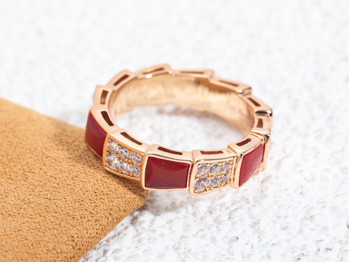 [vivabelle]SERPENTI RING PINK GOLD CARNELIAN DIAMOND PAVED 4MM
