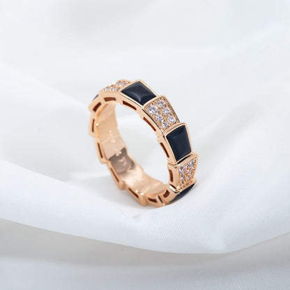 [vivabelle]SERPENTI RING PINK GOLD BLACK MOP DIAMOND PAVED 4MM