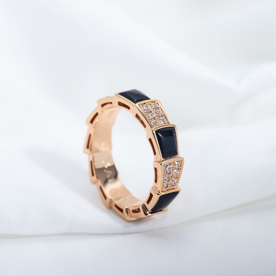 [vivabelle]SERPENTI RING PINK GOLD BLACK MOP DIAMOND PAVED 4MM