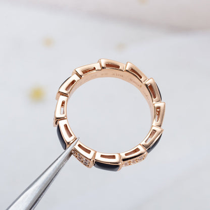 [vivabelle]SERPENTI RING PINK GOLD BLACK MOP DIAMOND PAVED 4MM