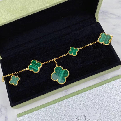 [vivabelle]MAGIC CLOVER MALACHITE GOLD BRACELET 5 MOTIFS