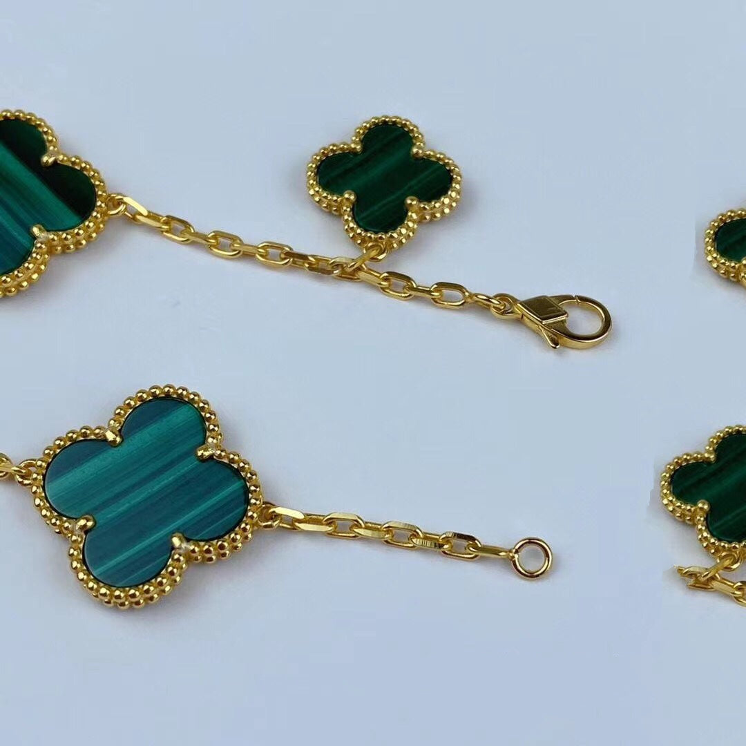 [vivabelle]MAGIC CLOVER MALACHITE GOLD BRACELET 5 MOTIFS