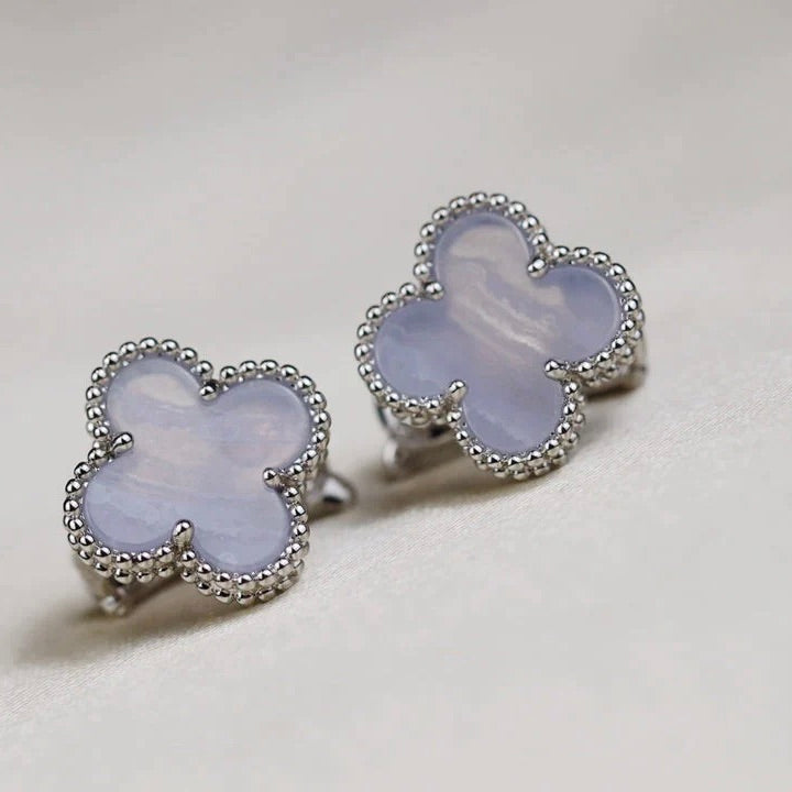 [vivabelle]CLOVER MEDIUM 1 MOTIFS  WHITE MOP EARRINGS SILVER