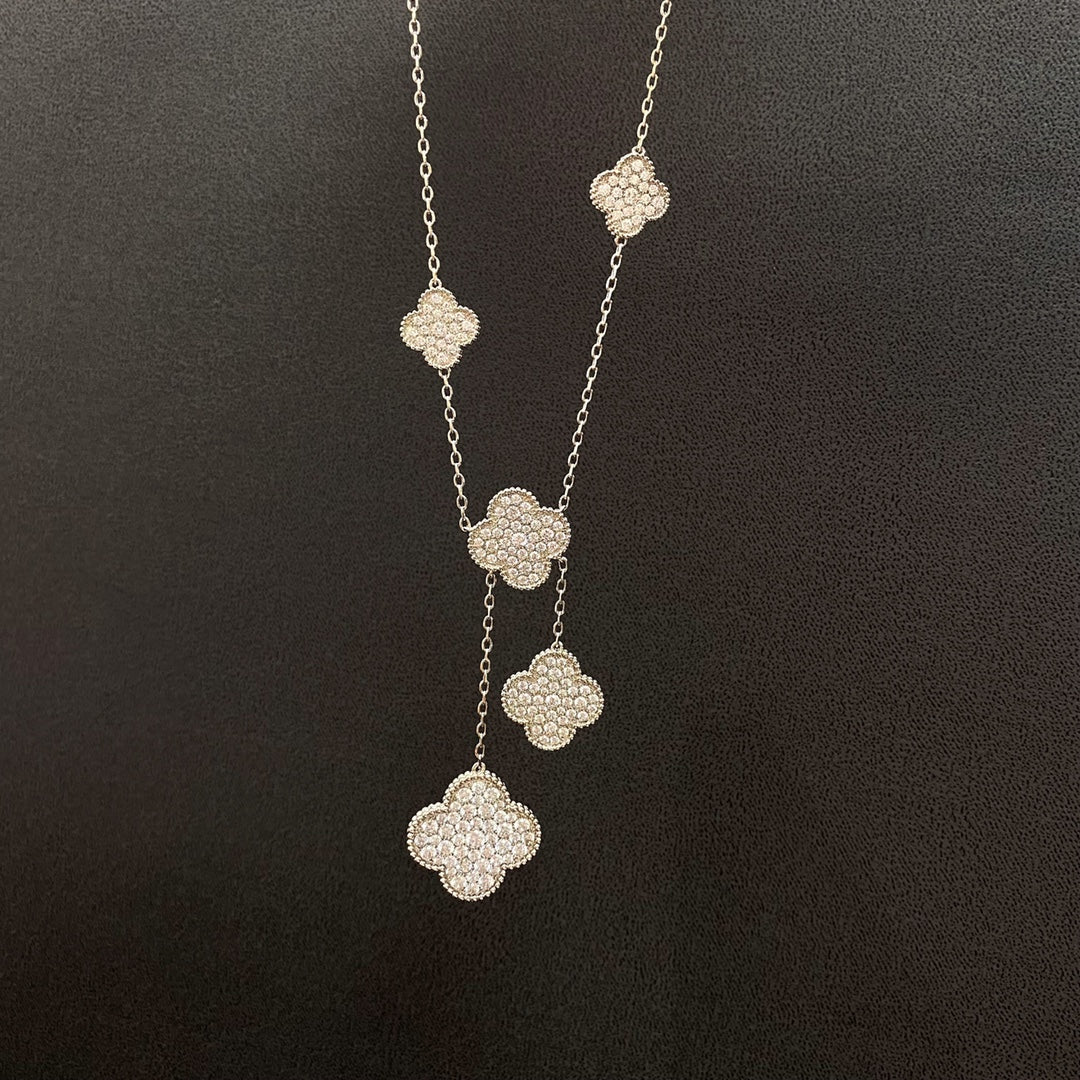 [vivabelle]CLOVER 5 MOTIFS SILVER DIAMONDS NECKLACE