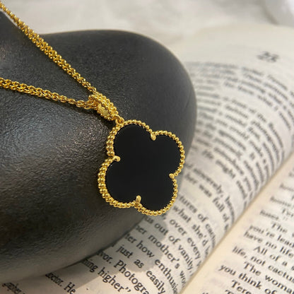 [vivabelle]CLOVER 25MM NECKLACE GOLD ONYX