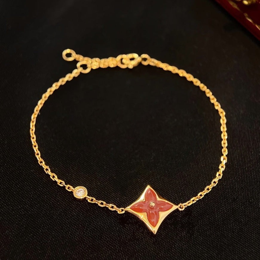 [vivabelle]COLOR STAR CARNELIAN PINK GOLD DIAMOND BRACELET