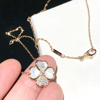 [vivabelle]CLOVER MOP DIAMOND ROSE GOLD NECKLACE