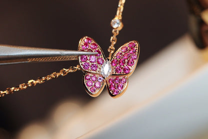[vivabelle]BUTTERFLY RED DIAMOND ROSE GOLD NECKLACE