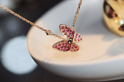 [vivabelle]BUTTERFLY RED DIAMOND ROSE GOLD NECKLACE