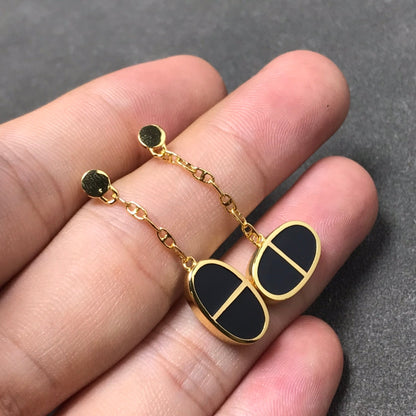 [vivabelle]CHAINE VERSO BLACK CERAMIC SILVER EARRINGS