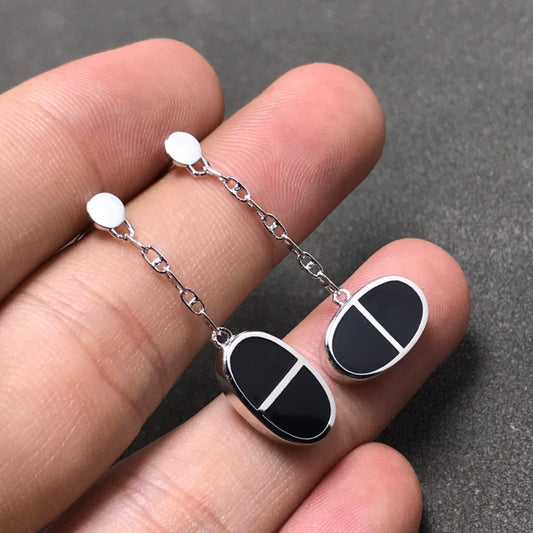 [vivabelle]CHAINE VERSO BLACK CERAMIC SILVER EARRINGS