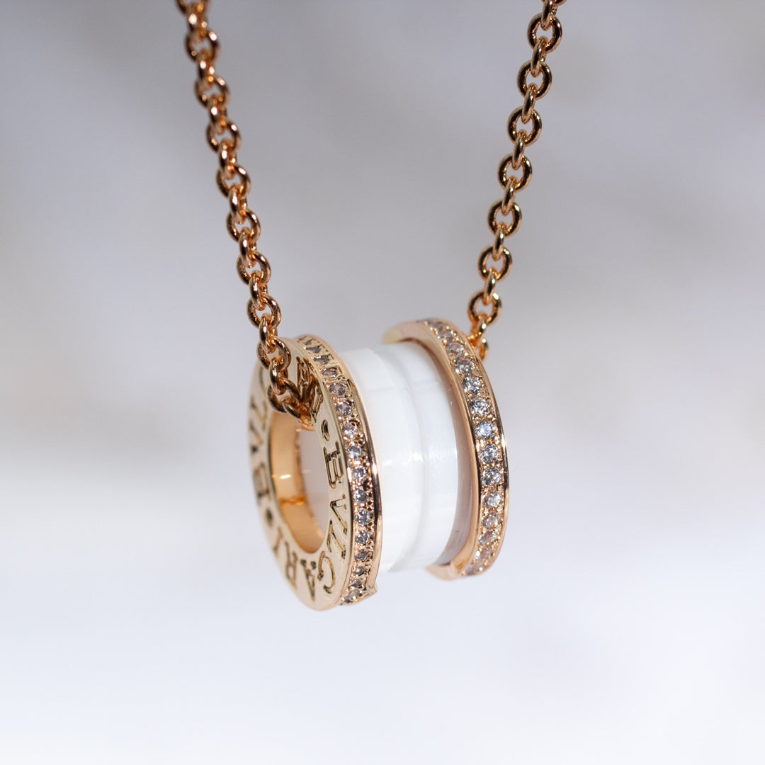 [vivabelle]ZERO 1 WHITE CERAMIC PINK GOLD DIAMOND NECKLACE