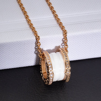 [vivabelle]ZERO 1 WHITE CERAMIC PINK GOLD DIAMOND NECKLACE