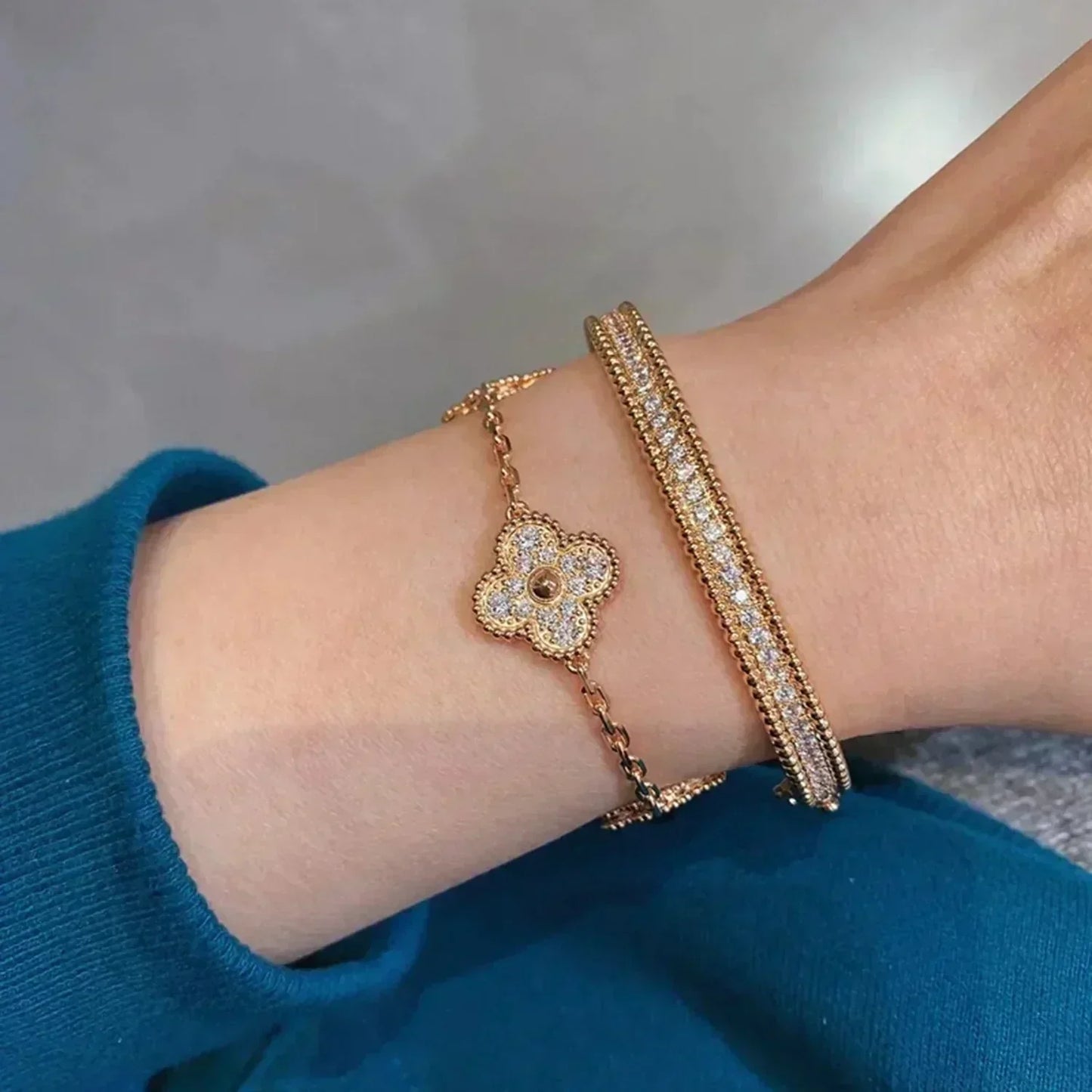 [vivabelle]CLOVER 5 MOTIFS  FULL DIAMOND BRACELET