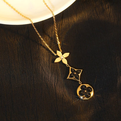 [vivabelle]STAR AND SUN ONYX PINK GOLD NECKLACE