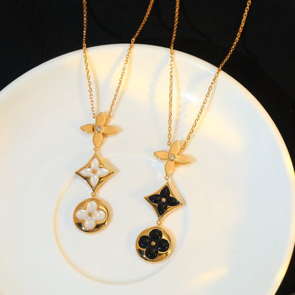 [vivabelle]STAR AND SUN ONYX PINK GOLD NECKLACE