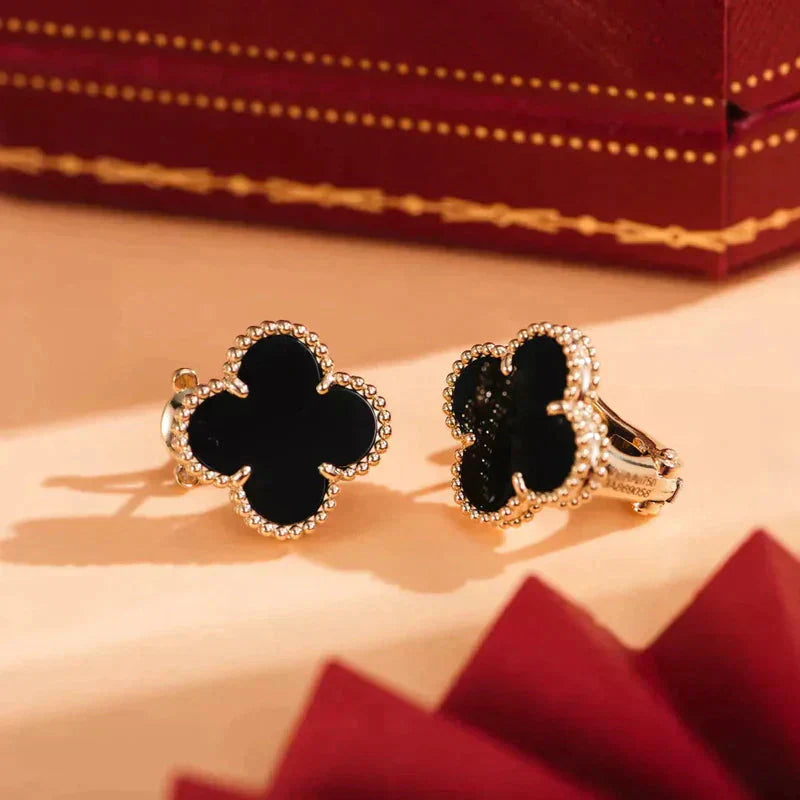 [vivabelle]CLOVER MEDIUM 1 MOTIFS  ONYX STUD EARRINGS