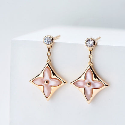 [vivabelle]DOUBLE STAR PINK GOLD MOP DROP EARRINGS
