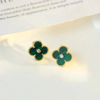 [vivabelle]CLOVER MEDIUM 1 MOTIFS MALACHITE DIAMOND EARRINGS