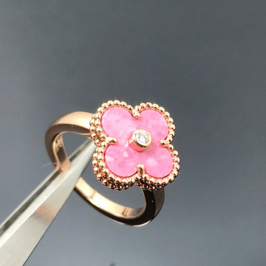 [vivabelle]CLOVER RHODONITE ROSE GOLD RING