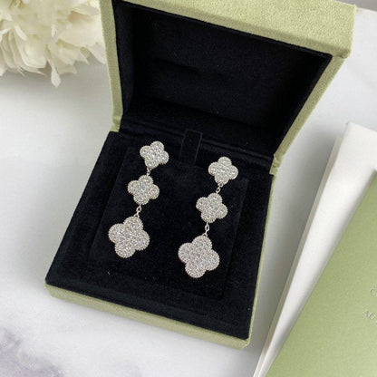 [vivabelle]CLOVER 3 MOTIF DIAMOND SILVER DROP EARRINGS